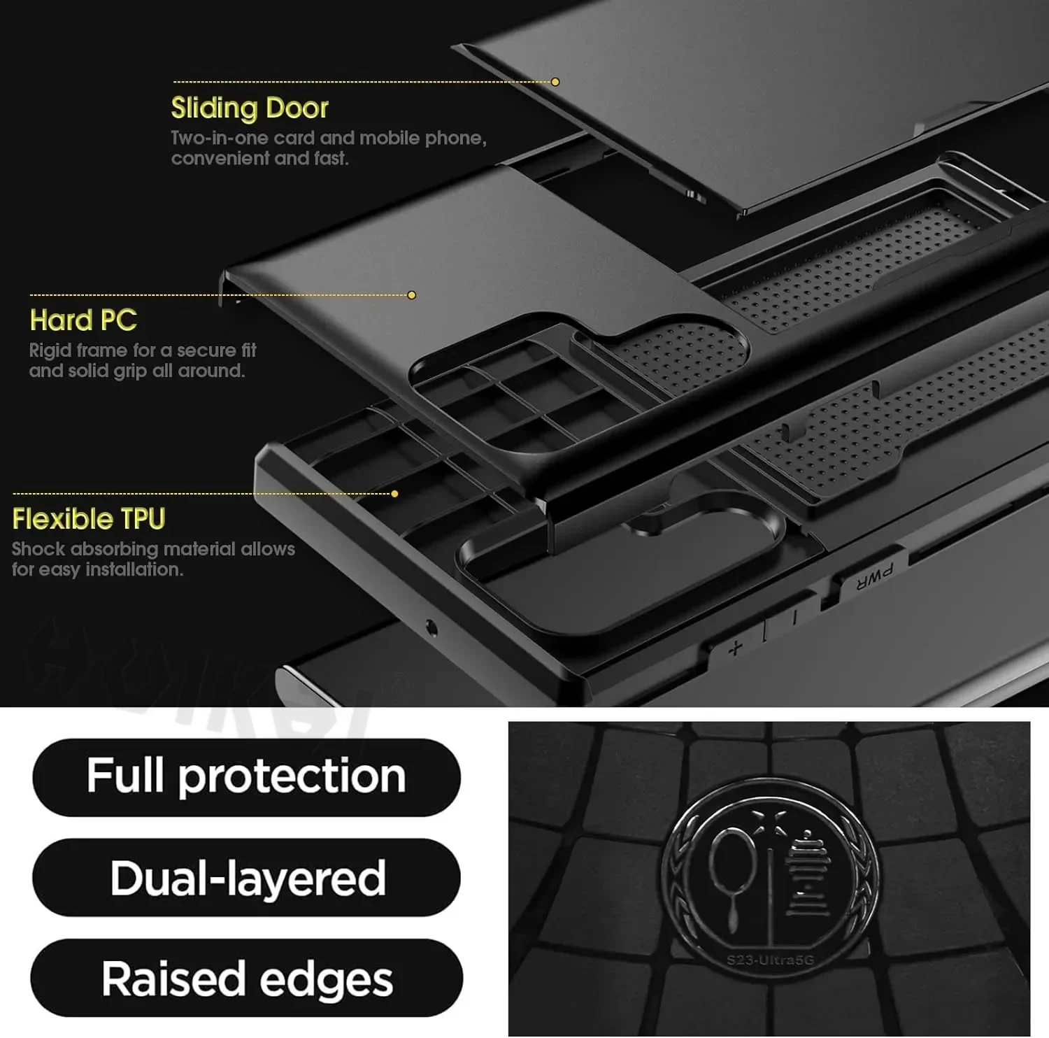 Case For Samsung Galaxy S24 Ultra S23 S22 Note 20 S23 FE Wallet Card Holder Slide Slot Slim Hard PC Heavy Duty Protective Covers