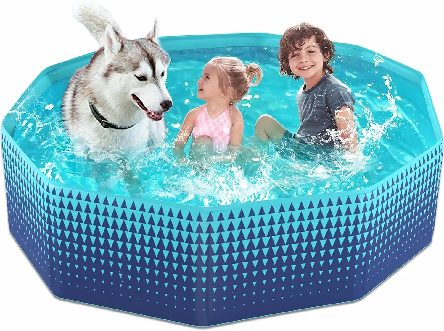 Piscina Plegable para Perros y Niños Pequeños - Caja de Plástico Rígido Plegable para Mascotas, Niños Pequeños, Diversión en el Patio Trasero, 63 Pulgadas de Diámetro