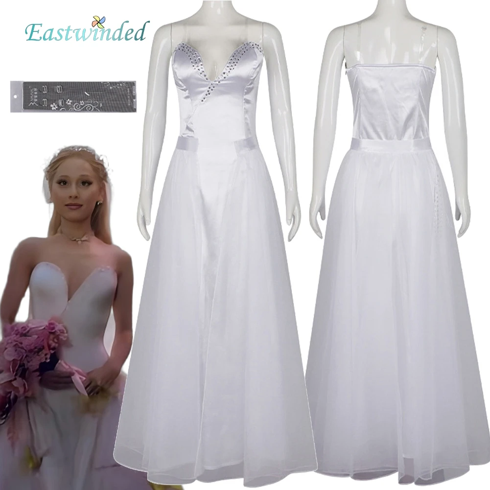 

Белое длинное платье для косплея Wiked Witch Glinda из фильма, женское маскировочное вечернее платье с прозрачным ремешком, карнавальный наряд для Хэллоуина