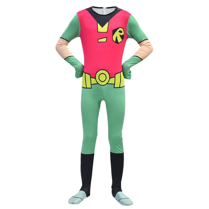 New 2025 Halloween Costumes for Kids T-Teen T-Titans Go Robin Cosplay Boys Girls Bodysuit cloak Cartoon Superhero Carniva wat158