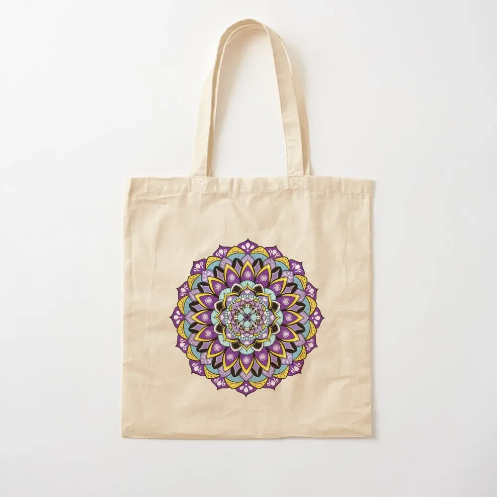 

Colorful Hand Drawn Mandala - Purple, Turquoise, Yellow Tote Bag handbag canvas tote Cloth bags Women's handbag Tote Bag