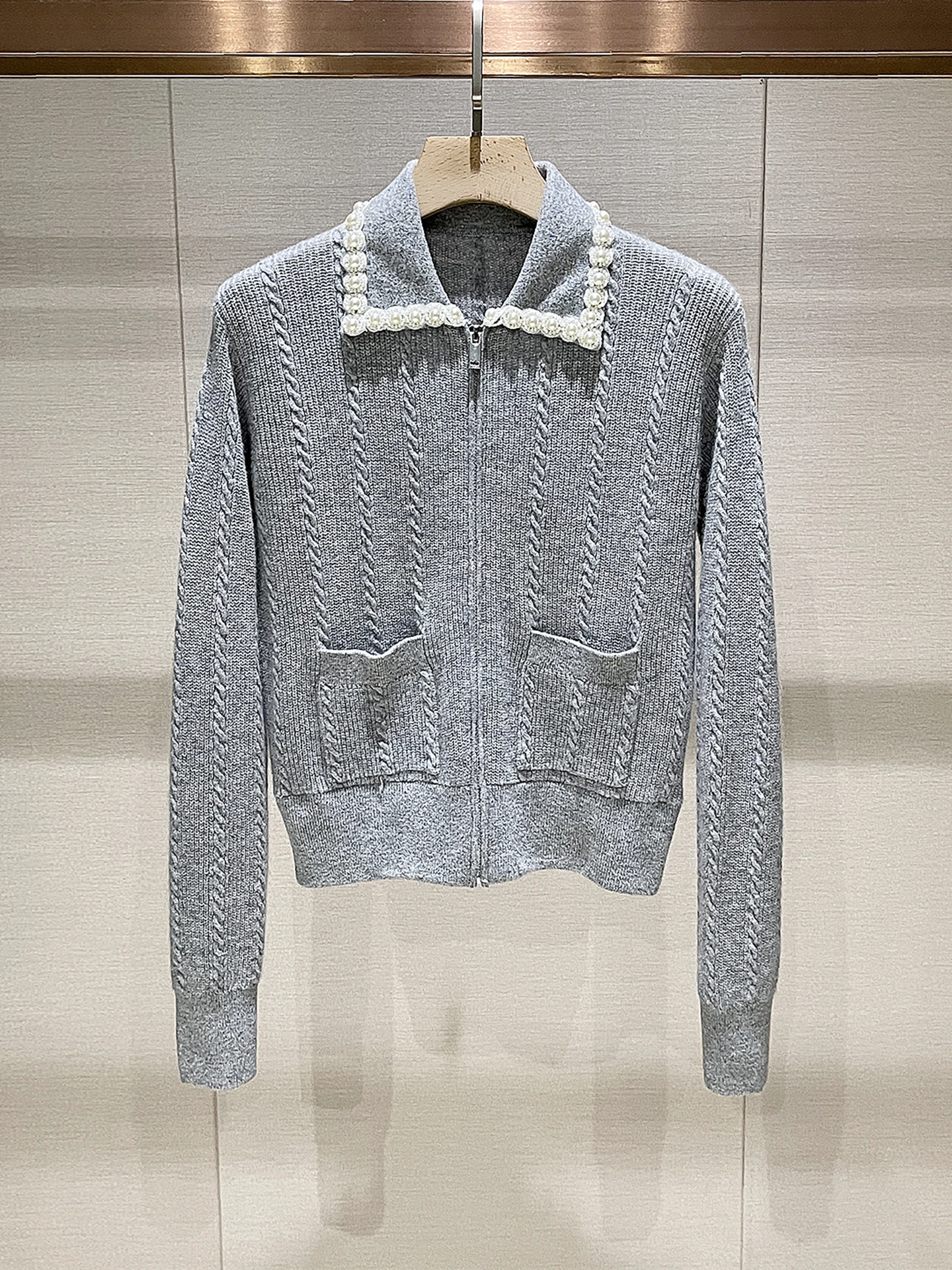 

Вязаный кардиган с уникальным дизайном из бисера, весна 2026, женская мода, мягкий, средней плотности, с длинными рукавами, теплый