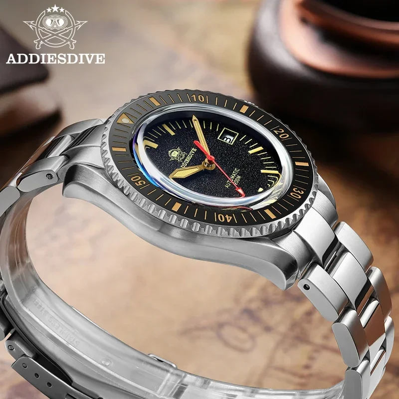 ADDIESDIVE AD2105 Men Stainless Steel Series Watch 200m Diver Retro Dial C3 Luminous Watch Ceramic Bezel NH35 Automatic Watches