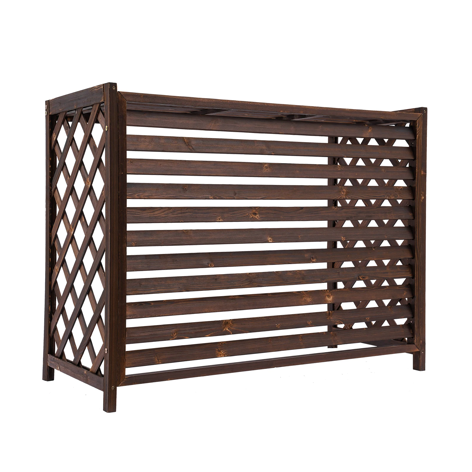 Air Conditioner Fence Screen, Carbonized Preservative Wood Air Conditioner Privacy Screen, Air Conditioner Screen for Outside