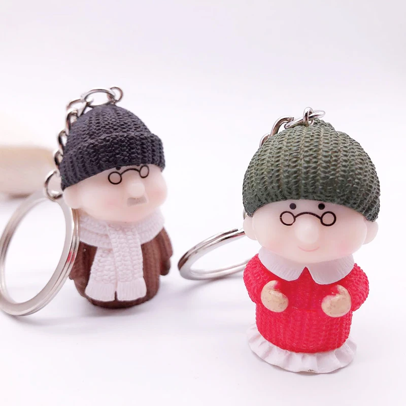 Porte-Clés Amusant avec Personnages de Dessin Animé, Pendentif Mignon, Grand-père, Grand-mère, Couple, Belle Journée de Léon, Noël, Doux, Romantique, Petits Cadeaux