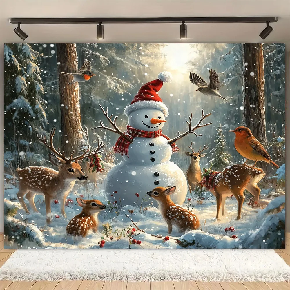 VIKAMA Winter Wald Schneemann Wandteppich Wohnzimmer Feature Wand Kinderzimmer Dekor Weihnachten Thema Zimmer Dekor