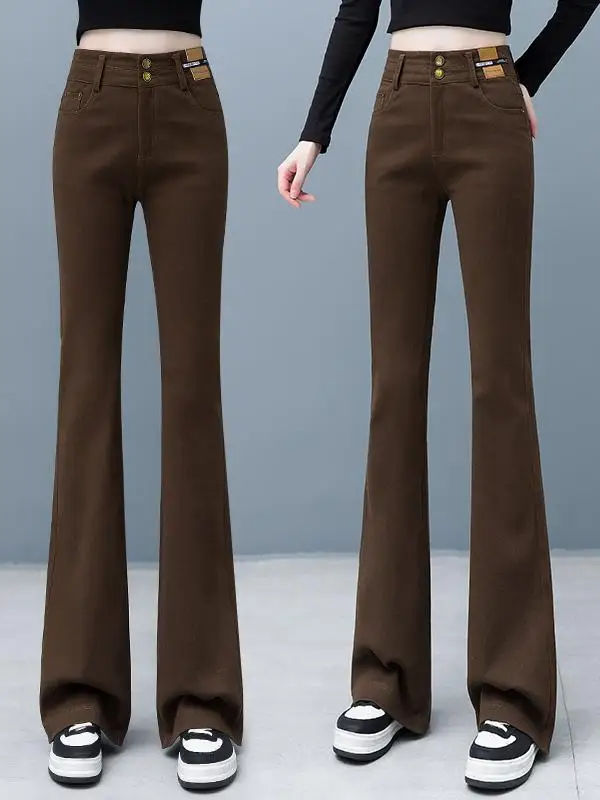 High Waist Bell Bottom Jeans Women's Fashionable Elastic Long Pants Spring Autumn New Style Slimming Effect Denim Trousers