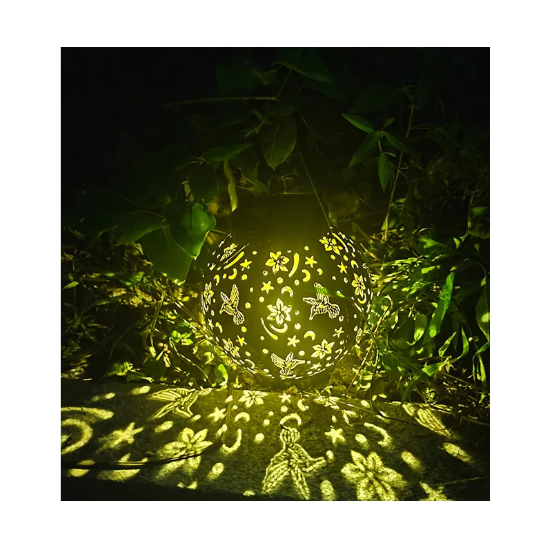 

r lantern projection wrought iron portable hollow light courtyard garden lawn solar landscape light cross-border