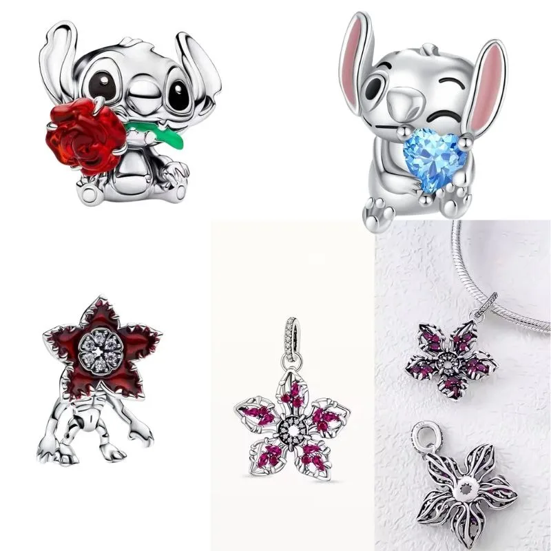 Abalorios de Plata de Ley 925 con Diseño de Flores Monstruo, Colgantes Originales para Pulseras y Brazaletes de Mujer, Regalos de Joyería DIY