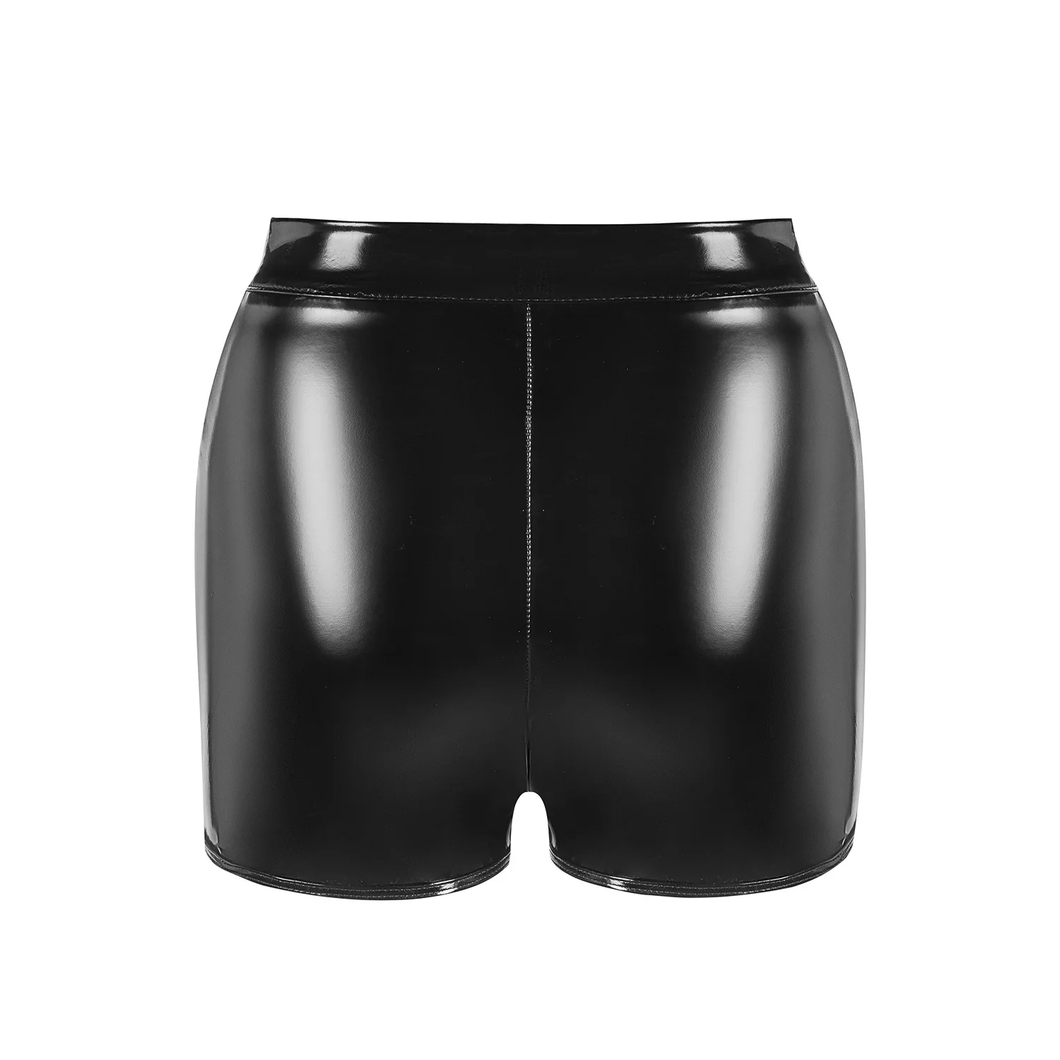 Pantaloni corti a vita alta da donna alla moda, effetto bagnato lucido, pantaloni caldi in pelle PU, pantaloncini sexy lucidi femminili attillati, abbigliamento da ballo