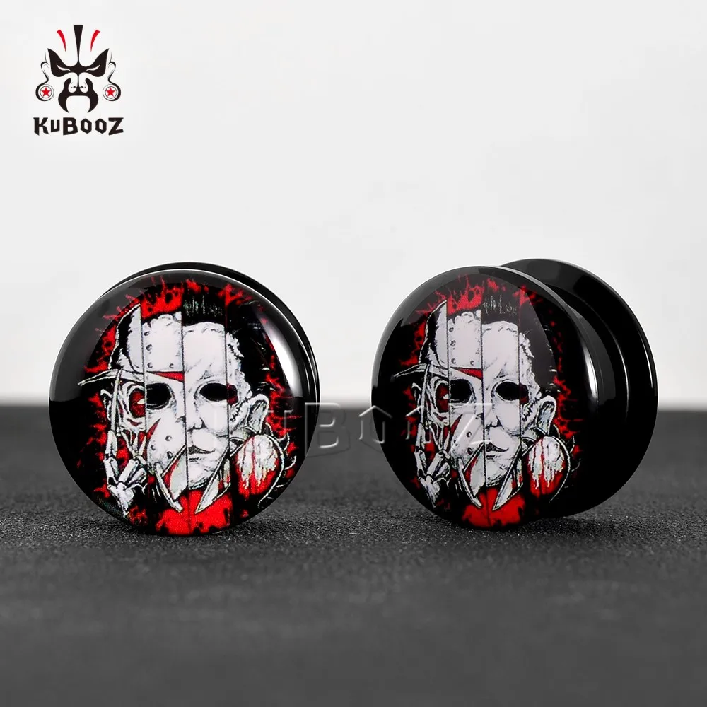 KUBOOZ Stylish Acrylic Boy Logo Ear Tunnels Plugs Earring Body Piercing Jewelry Gauges Expanders Stretchers 2PCS