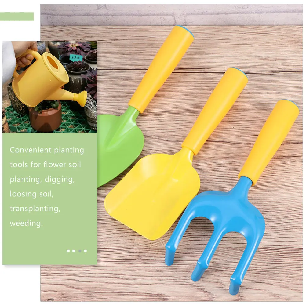 1Set Kids Gardening Tools Set Vibrant Mini Shovel Rake Watering Can for Planting Digging Weeding Soil Loosening Outdoor Garden