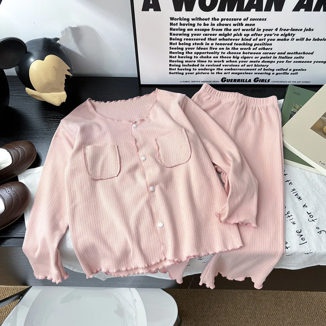 

Baby Girl Long Sleeve Clothes Set Solid Ribbed Cardigan+ Pants 2PCS Suit Infant Home wear Outfits Autumn New