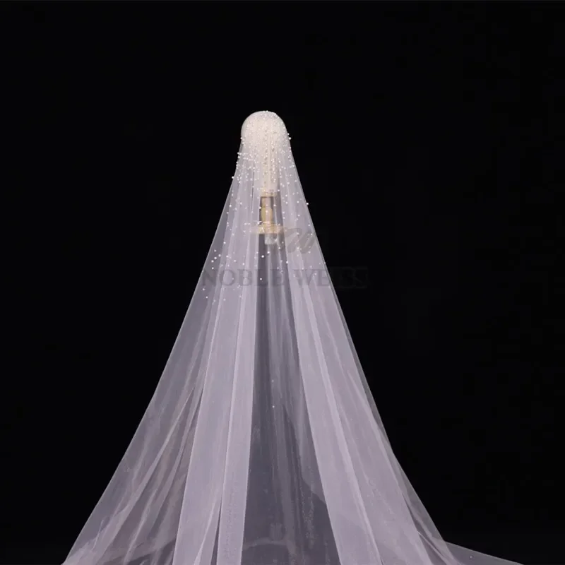 3M Long Pearls Wedding Veil Tulle 1T Bridal Veil Elegant Luxurious Beaded Bride Veil Bridal Party Veils With Comb Customized