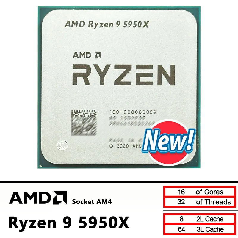 

AMD Ryzen 9 5950X R9 5950X Новая 16-ядерная розетка 3,4 ГГц AM4, 105 Вт, розетка AM4, но без кулера