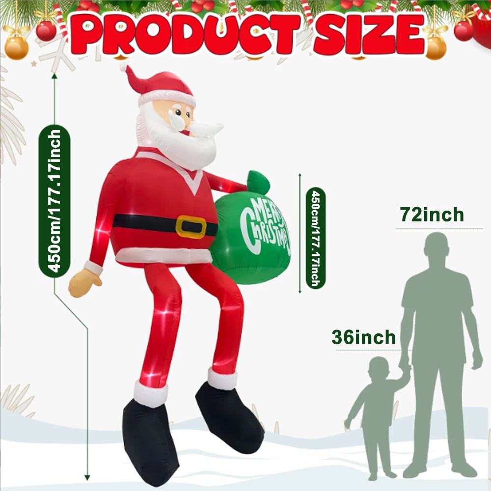 8FT Christmas Inflatables Climbing Santa Outdoor Decorations Christmas Inflatable Decorations with LED for Blow Up Yard Xmas