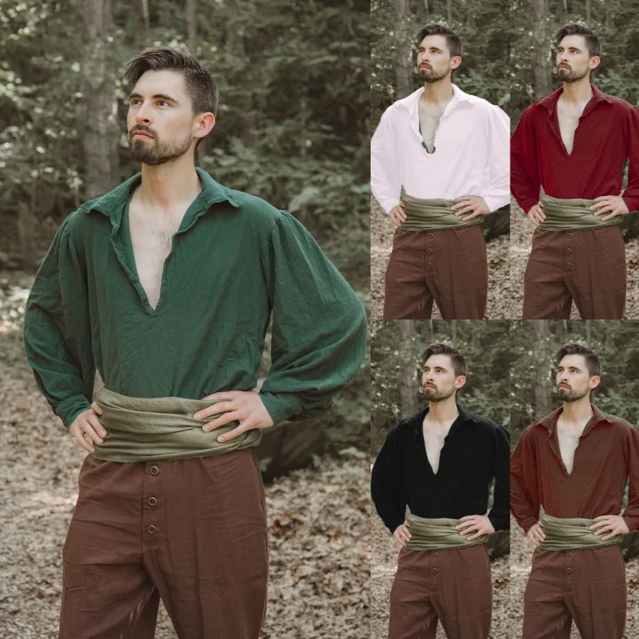 

Men's Medieval Pirate Shirts Fashionable Bandages Long Sleeve Top Medieval Renaissance Shirts Gothic Mens Warrior Shirt Tops New