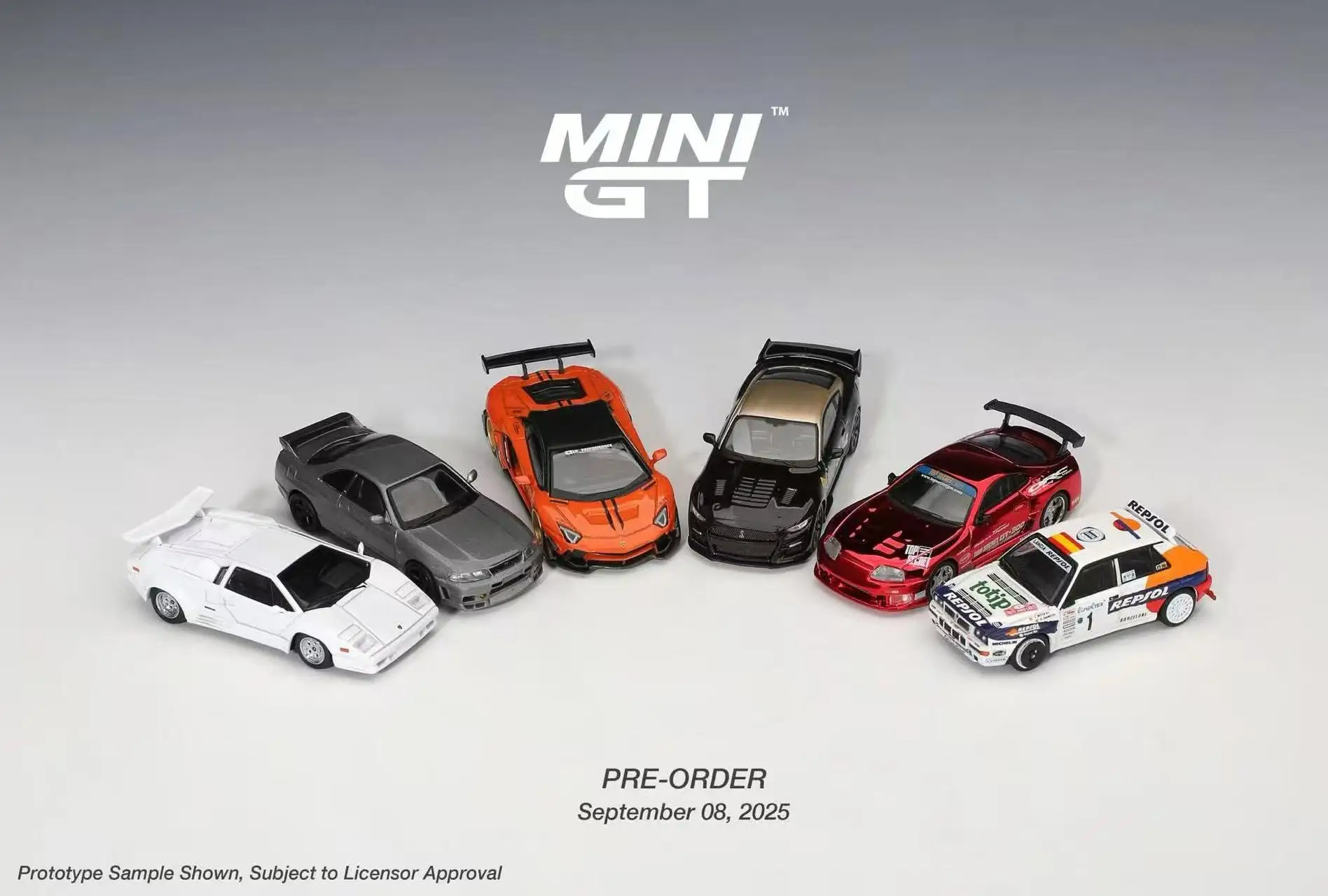 

MINI GT 1:64 Lamborghini Countach Aventador LBWK Toyota Supra GT300 Lancia Delta HF #1 Shelby GT500 Skyline GTR Alloy Car Model
