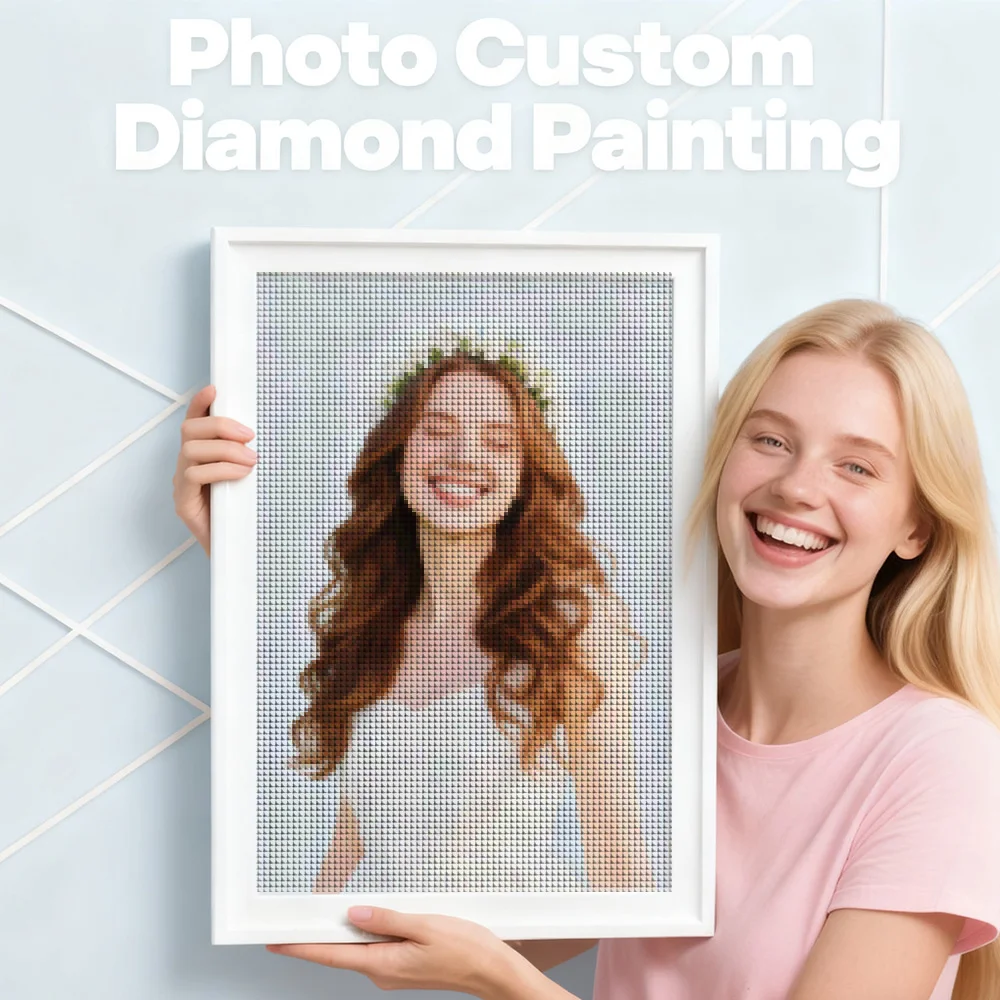 HUACAN Diamant-Mosaik-Foto, individuell, komplett, quadratisch, rund, Bohrer, handgefertigt, Gemälde, private Bilder, Kreuzstich, einzigartiges Geschenk