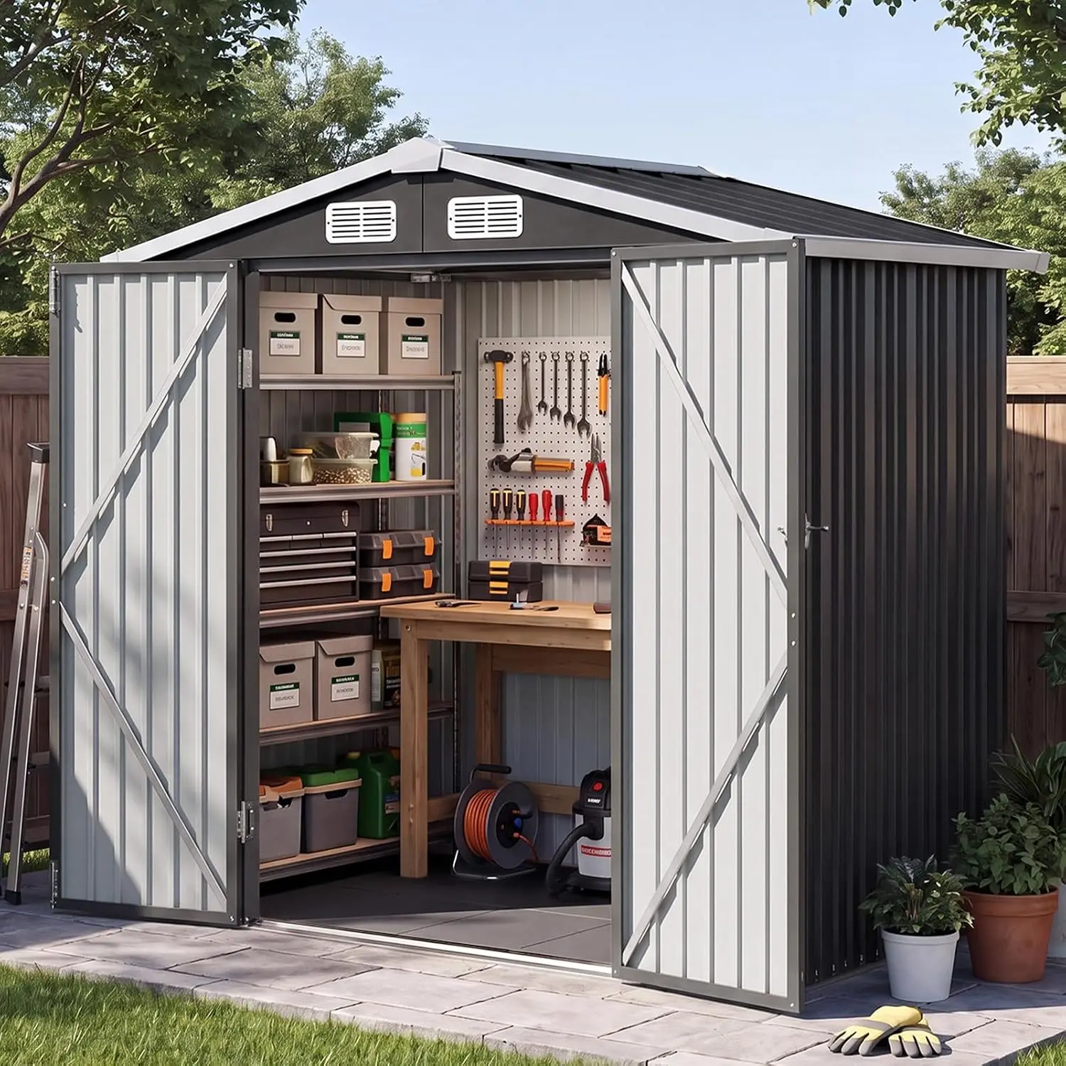6x4FT Outdoor Storage Shed with Floor Black