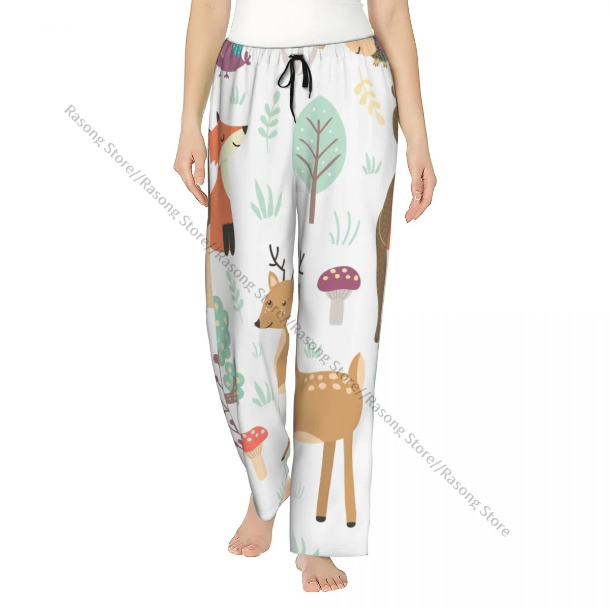 

Cozy Flannel Pajama Pants for Women Forest Cute Animals Sleep Bottoms Home Loungewear