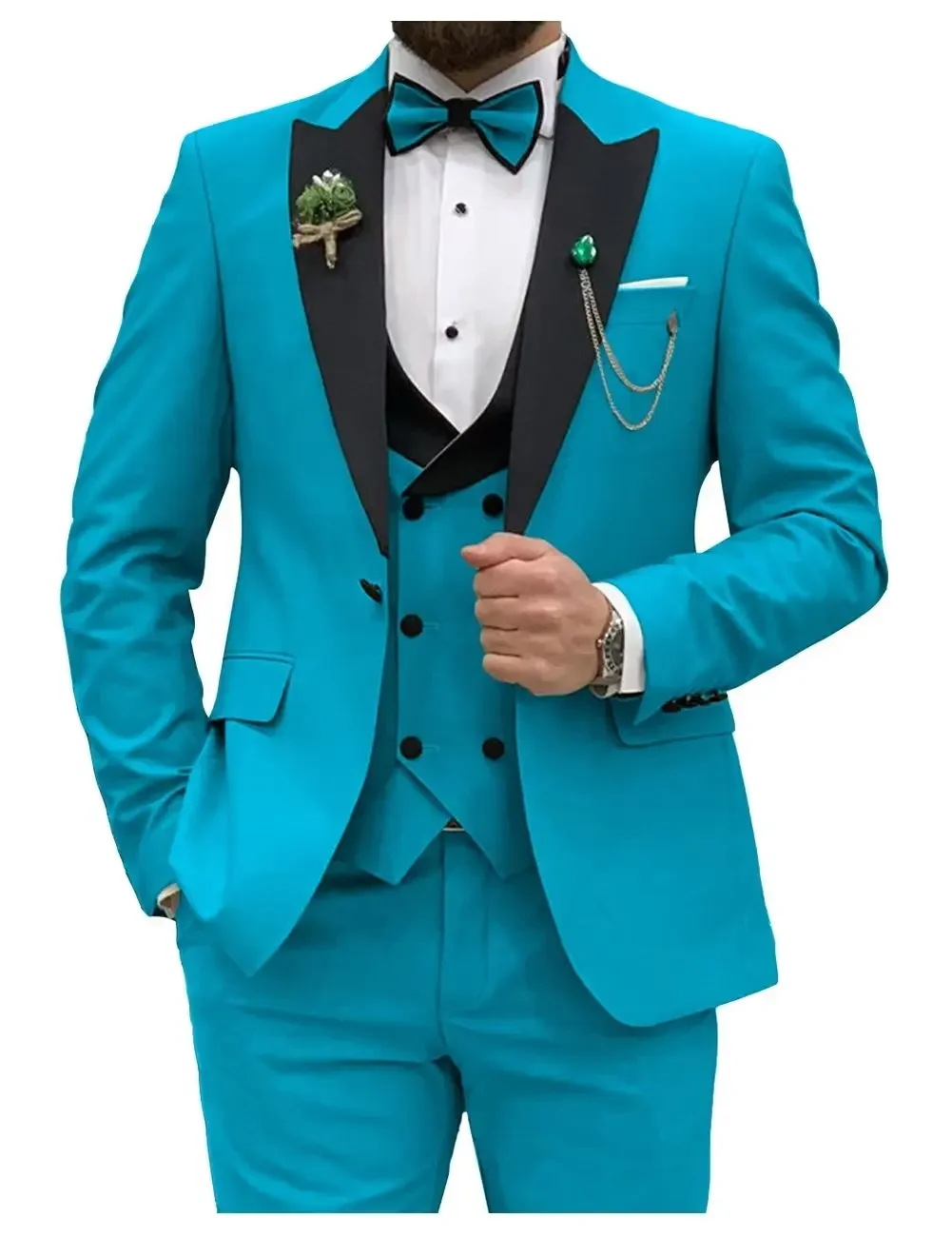 Garnitury męskie Slim Fit Dwurzędowy Garnitur Pan Młody Formalny Biznesowy Męski Marynarka Zestaw Klapa Wierzchnia Smoking Ślubny (Kurtka + Kamizelka + Spodnie)