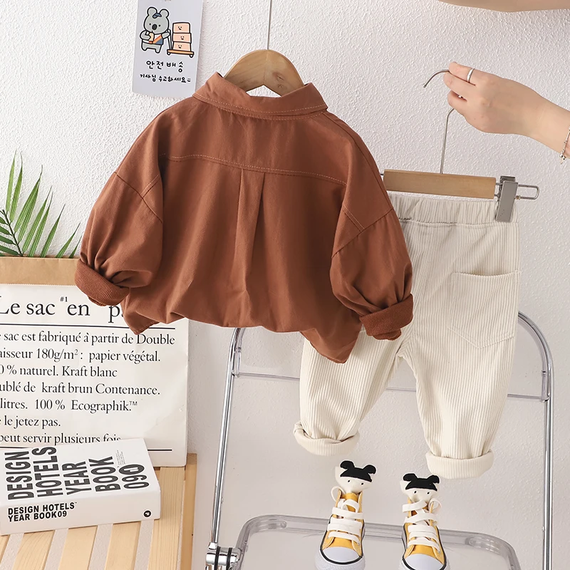 Children Boys Spring Autumn Clothes Solid Long Sleeves T-Shirt Corduroy Pants 2Pcs/Sets Toddler Casual Costume Kids Tracksuits