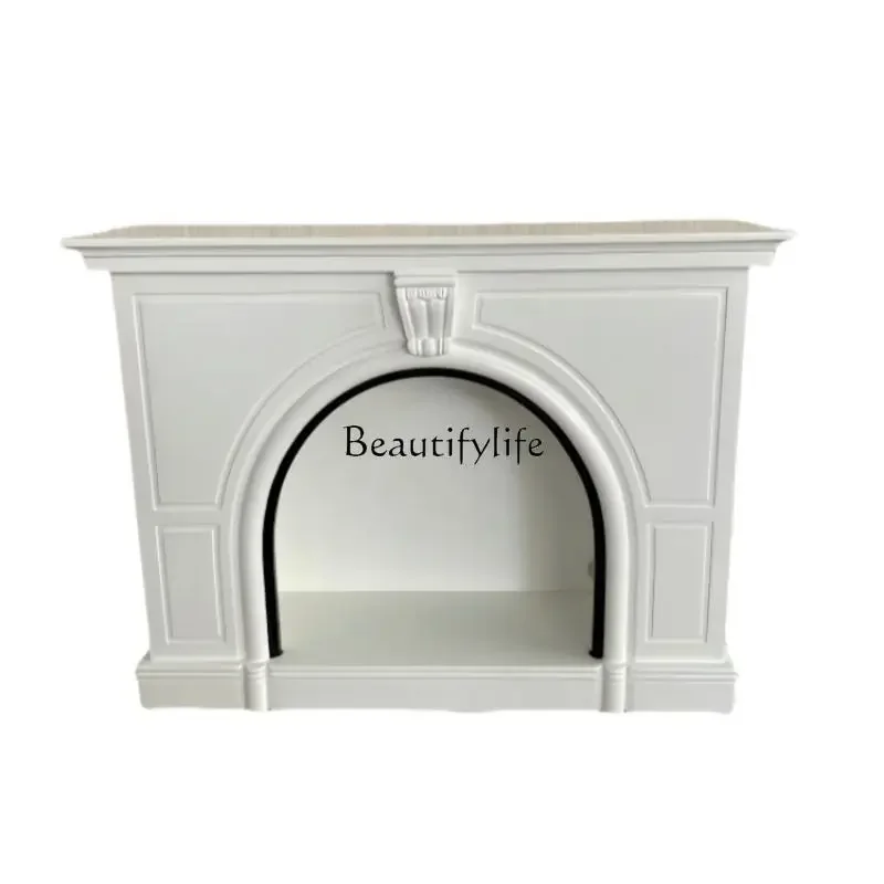 French Fireplace Decorative Cabinet Cream Wind Arch Mantel Simulation Fire Mantel Cabinet