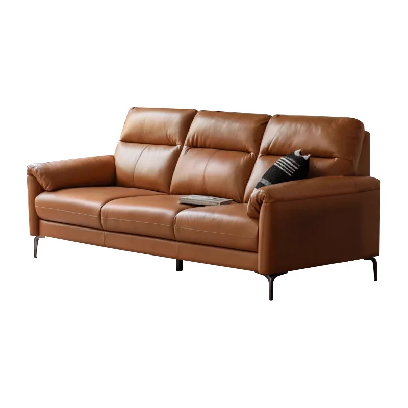 

Italian minimalist leather sofa, living room modern simple light luxury first-layer cowhide sofa