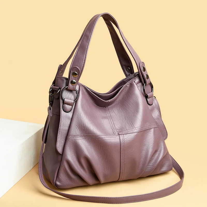 Soft Leather Luxury Handbags Women New Casual Tote Bag Designer Ladies Large Shoulder Crossbody Handbag Sac for Female Patchwork