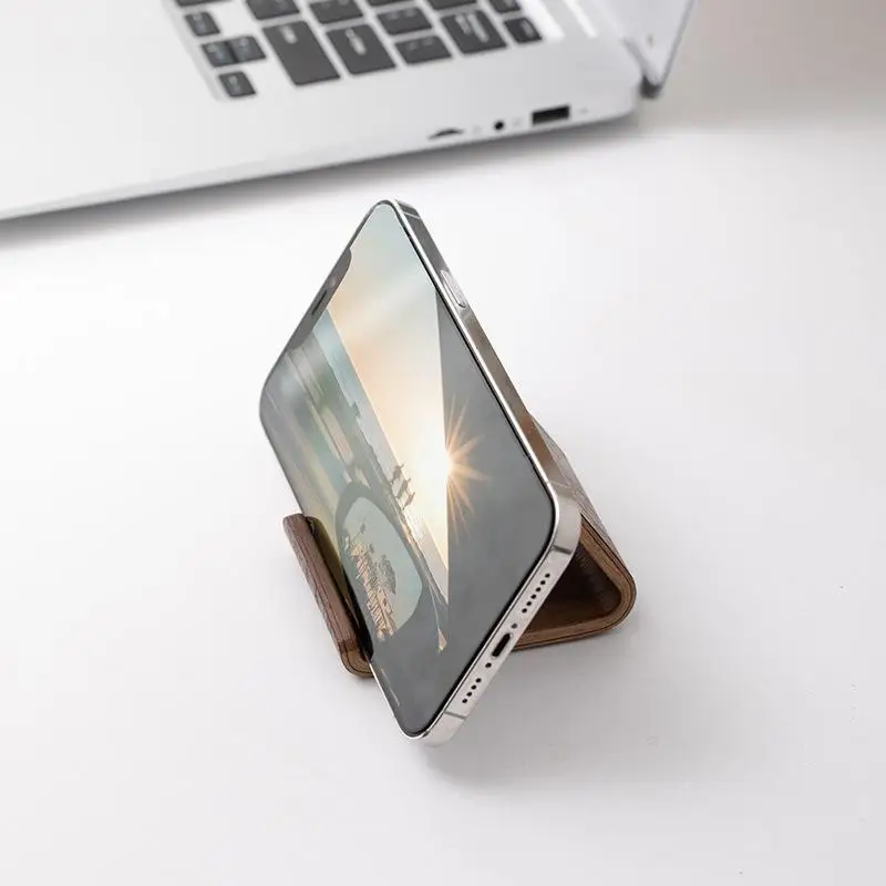 の＃ Creative Home Office Desktop Decor Walnut Wood Phone Holder Stand Multifunctional Wood Front Desk Business Card Display Rack view 3