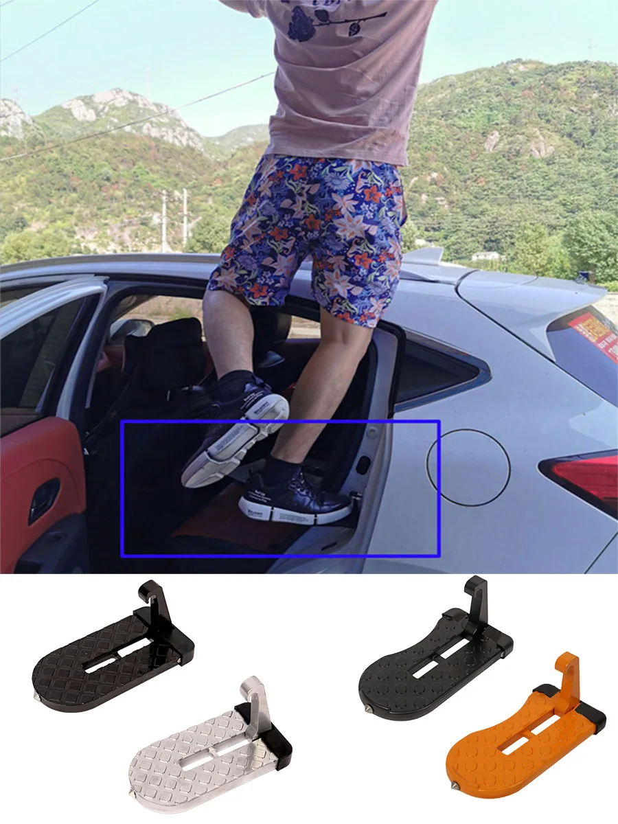 Auto Gear Door Step Easy Access to Roof, Supports Both Feet Foldable Car Roof Rack Step,Glass Breaker,Safety Hammer,Hook Pedal