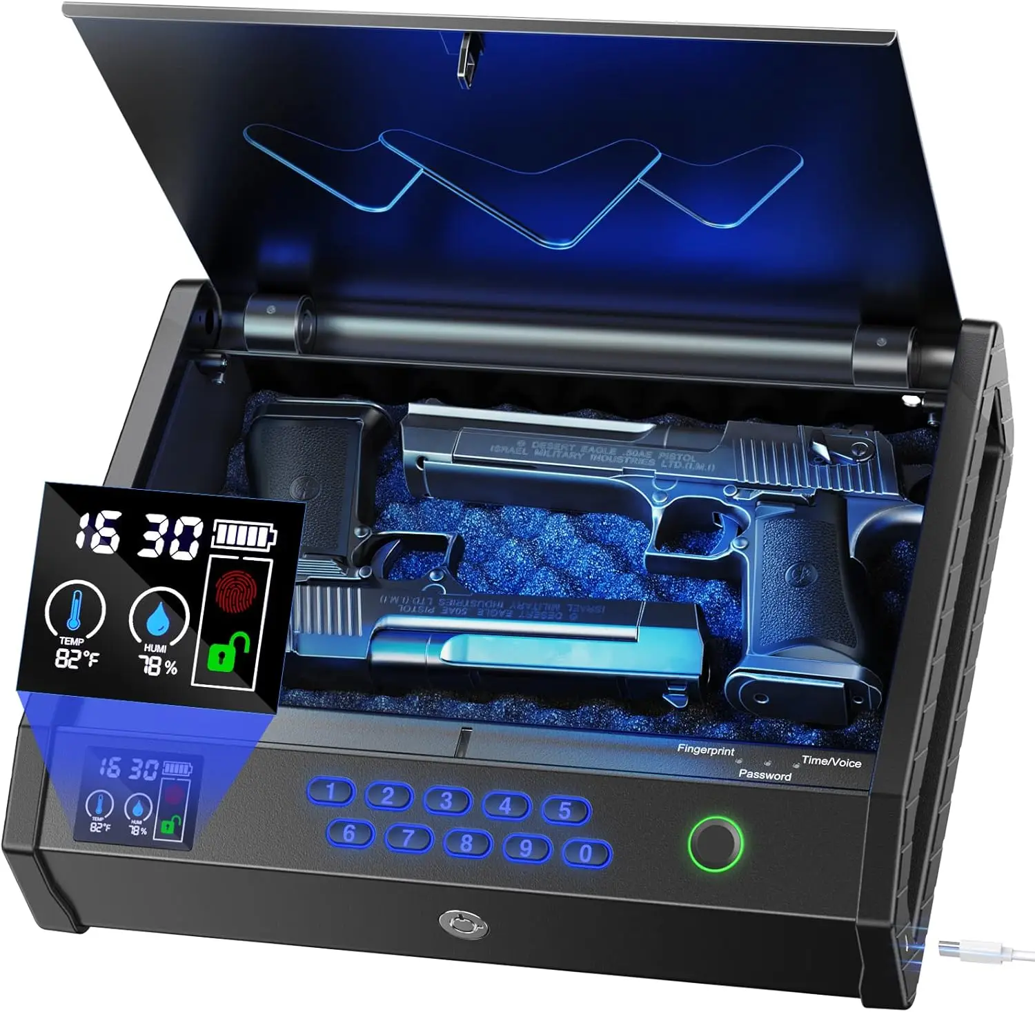 Gun Safe, Biometric Gun Safes for Pistols with LCD Display of Temperature Humidity, Fingerprint Quick Access Pistol Safe Solid H