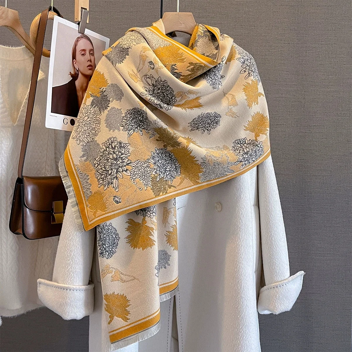 

New Luxury Winter Leopard Two-Sided Cashmere Jacquard Scarves High Quality Women Thicken Wrap Shawl Ladies Wool Pashmina Scarf