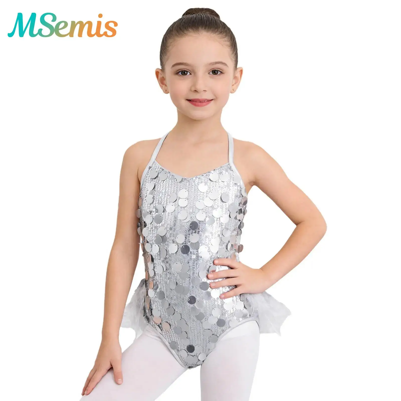 

Детский блестящий синий купальник-боди для джазовых и балетных танцев с перьями и пайетками, на молнии сбоку и сзади