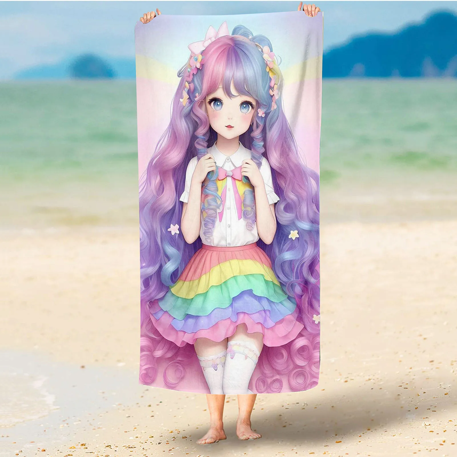 

Cute Pretty Girl Anime Cartoon Superfine Fiber Beach Towel Room Decor Bath Children Hand Towels Bathroom Home Shower