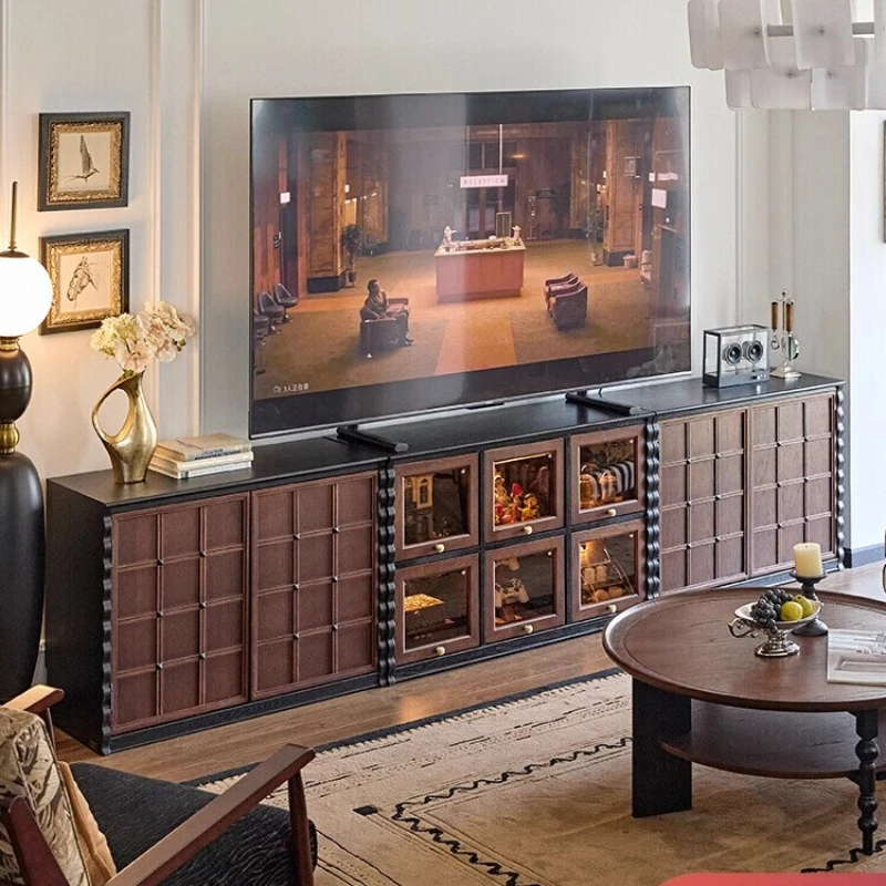 

Qiao Cabinet French Solid Wood Medium Antique Floor TV Cabinet Module Combination Display Cabinet