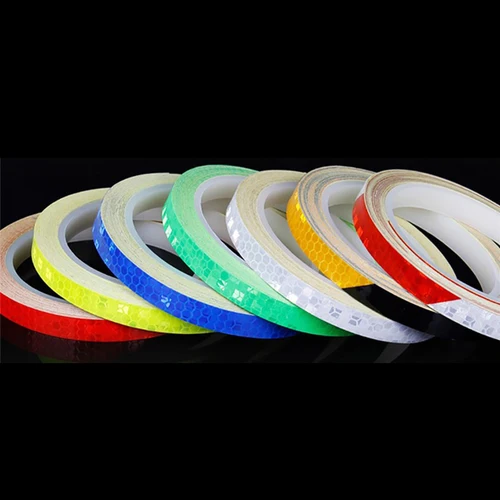 Imagen 2 del producto Cinta adhesiva reflectante para coche, tiras de advertencia de seguridad fluorescentes, cintas de ciclismo para casco de bicicleta, motocicleta y Scooter, 1cm x 8m