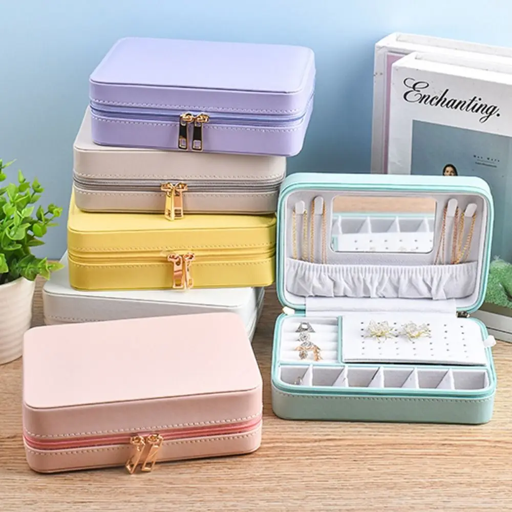 PU Leather Trinkets Storage Organizer Large Capacity Dustproof Portable Jewelry Organizer Simple High Quality