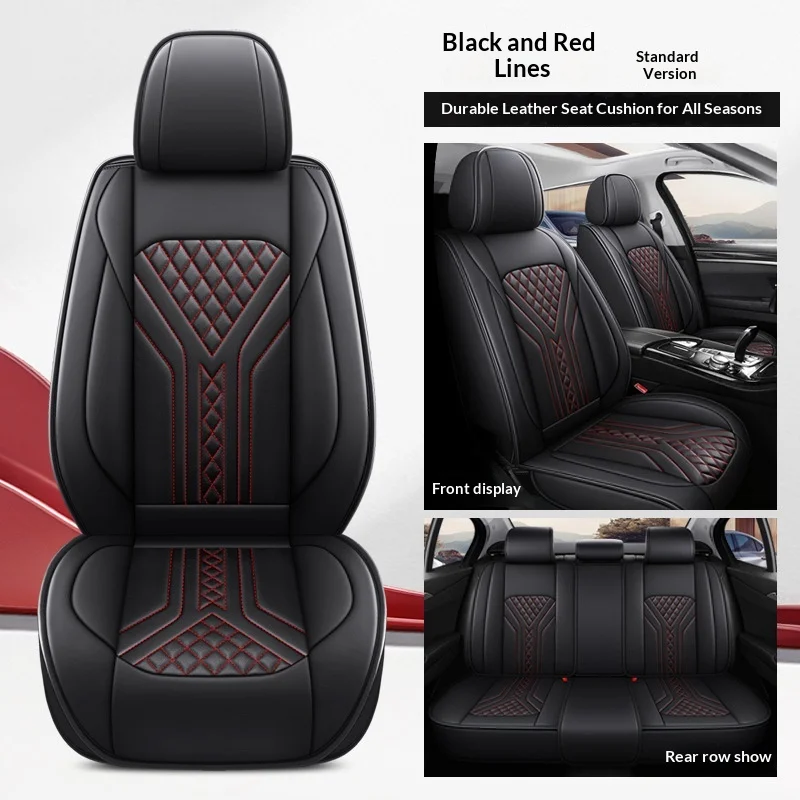 2026 Factory Wholesale Black Red Wear-resistant Breathable Waterproof Leather 5 Seater Universal Car Seat Cover Full Set