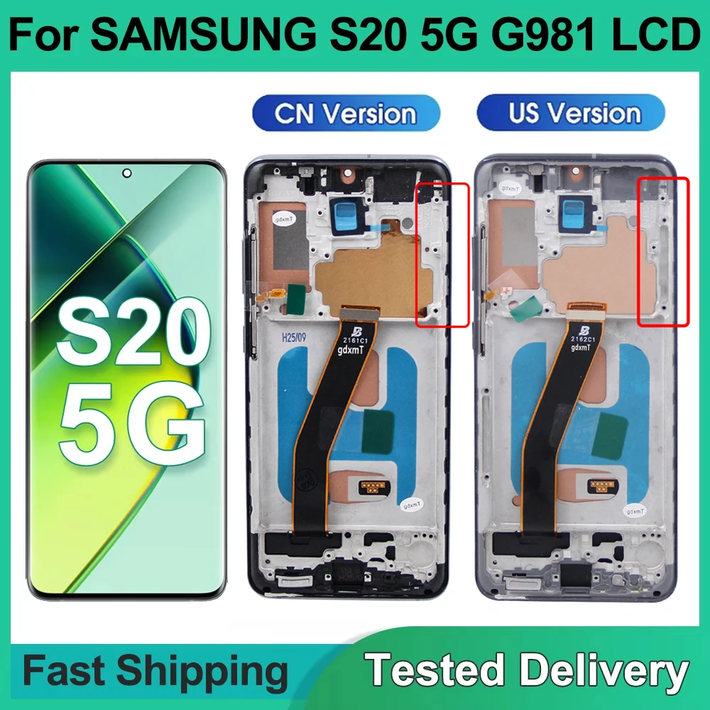6.2'' Tested For Samsung S20 5G LCD G981 S981F S981F/DS Display Touch Screen With Frame For Samsung S20 5G Display Replace
