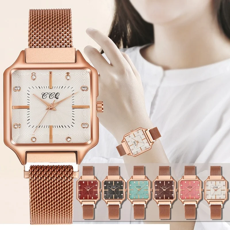 New Fashion Womens Watches Mesh Strap Small Square Dress Watch for Women Luxury Quartz Wristwatch Diamond Female Relogio Clock