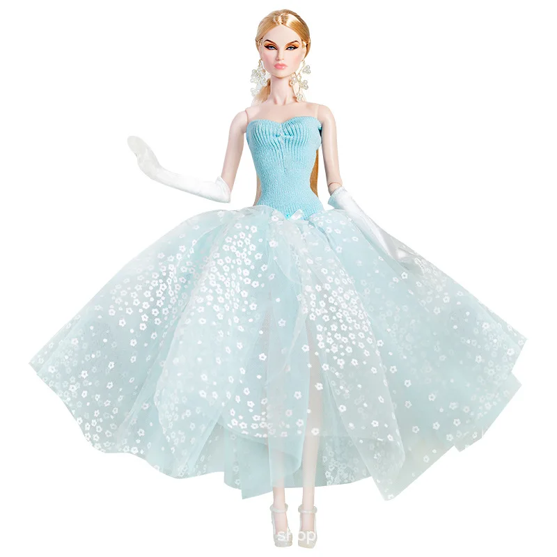 Moda europejska sukienka z piór spódnica z gazy wykwintny zestaw akcesoriów 1/6 Supermodel ubranka dla lalki garnitur DIY zabawki kolekcjonerskie prezenty