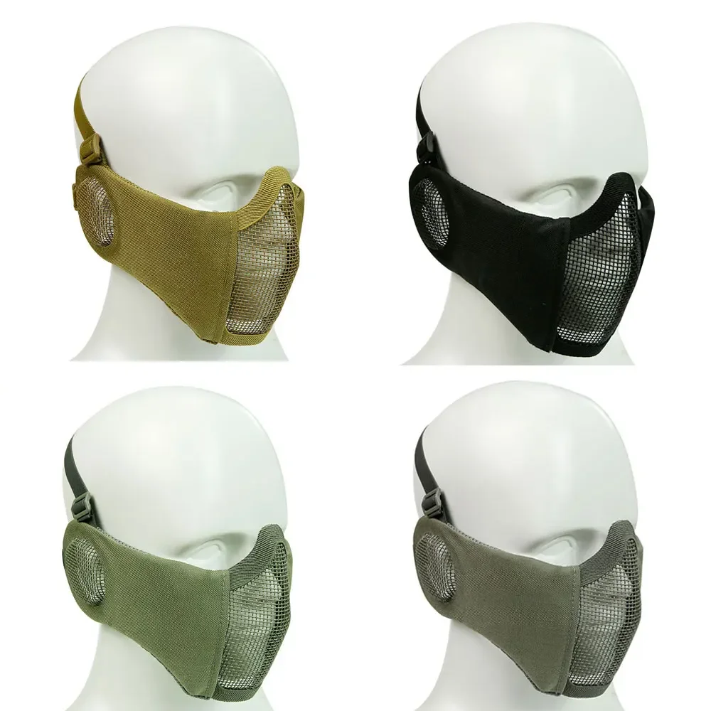 Tactical Airsoft CS Masks Foldable Half-face Low-carbon Steel Mesh Shooting Game Mask Riding Breathable Ear Protection Mask