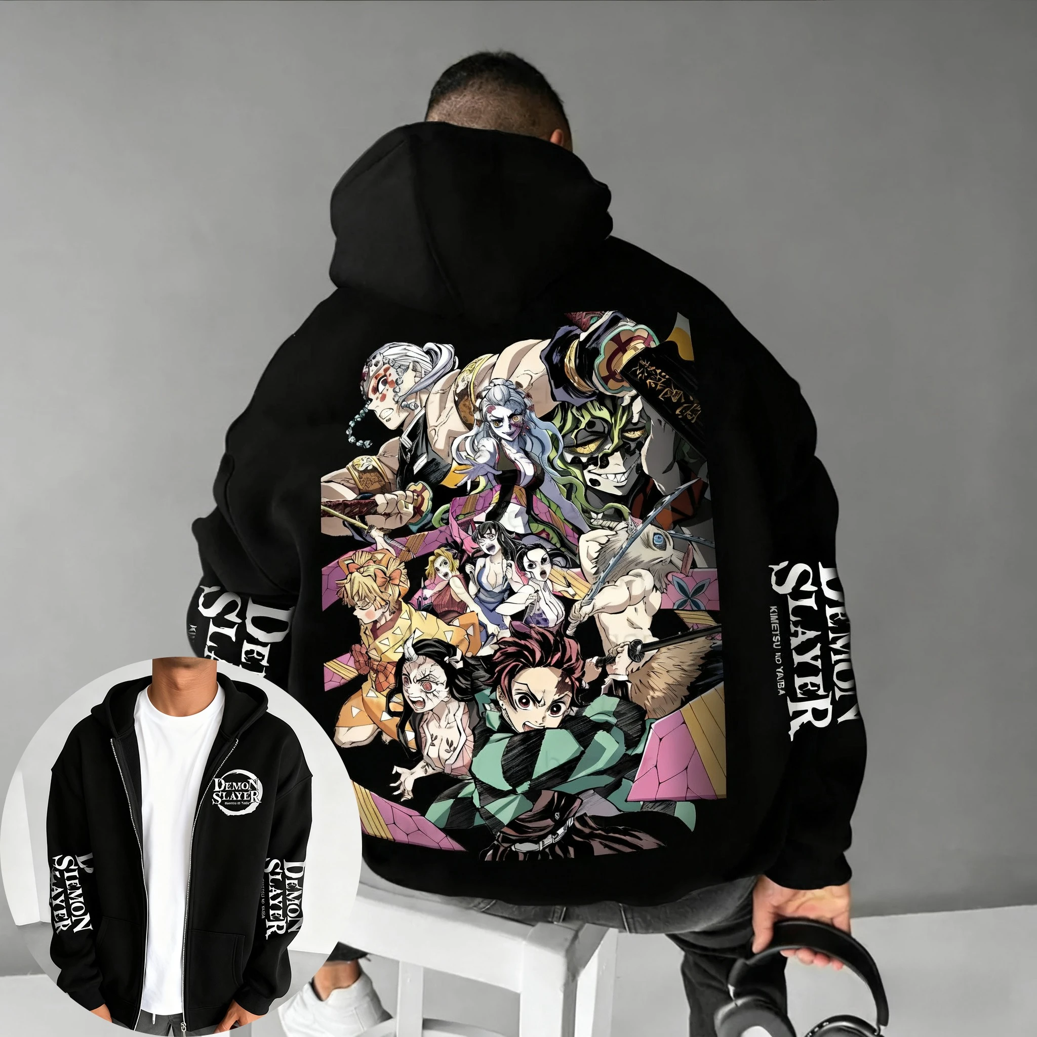 Demon Slayer Anime Co Branded Zipper Hoodie Men's and Women's Autumn/Winter New Style American Hip Hop Casual Loose Sweater Top