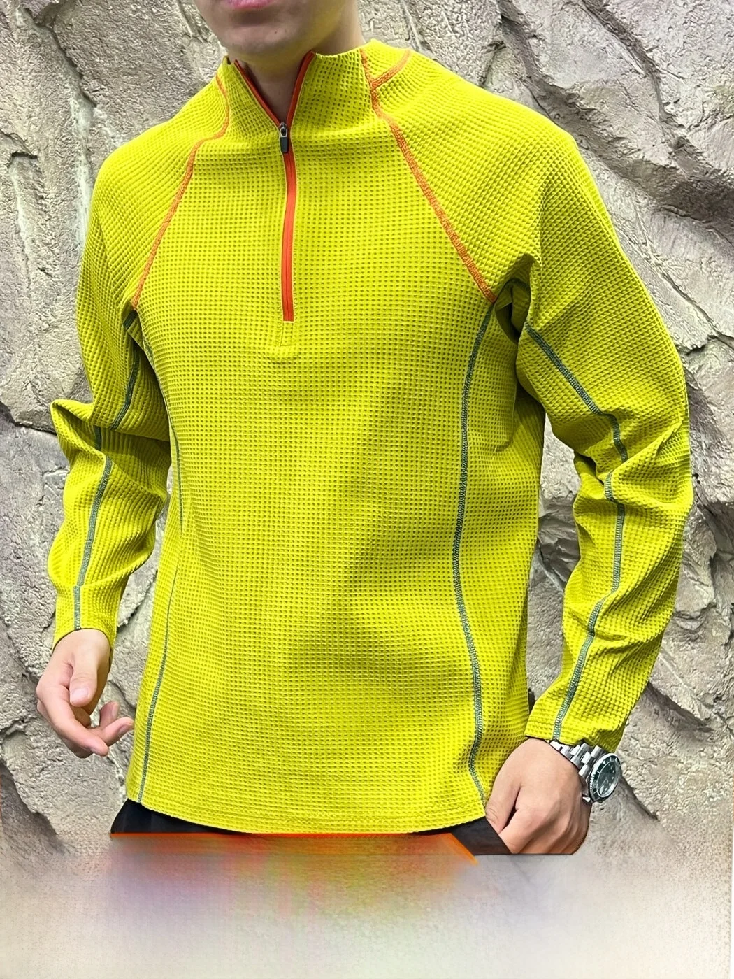 Outdoor Windshan System Long Sleeve Base Shirt Half Zipper Men's Waffle Texture Color Block Stitching Autumn Unisex