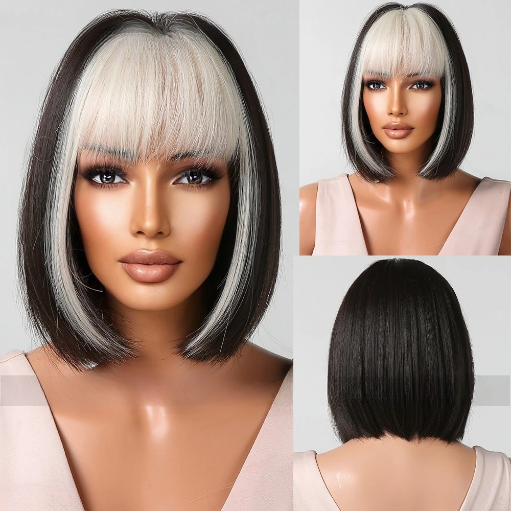 Moda nuove donne capelli corti lisci riduzione dell'età multicolore testa Bobo testa piena parrucca naturale acconciatura a testa piena