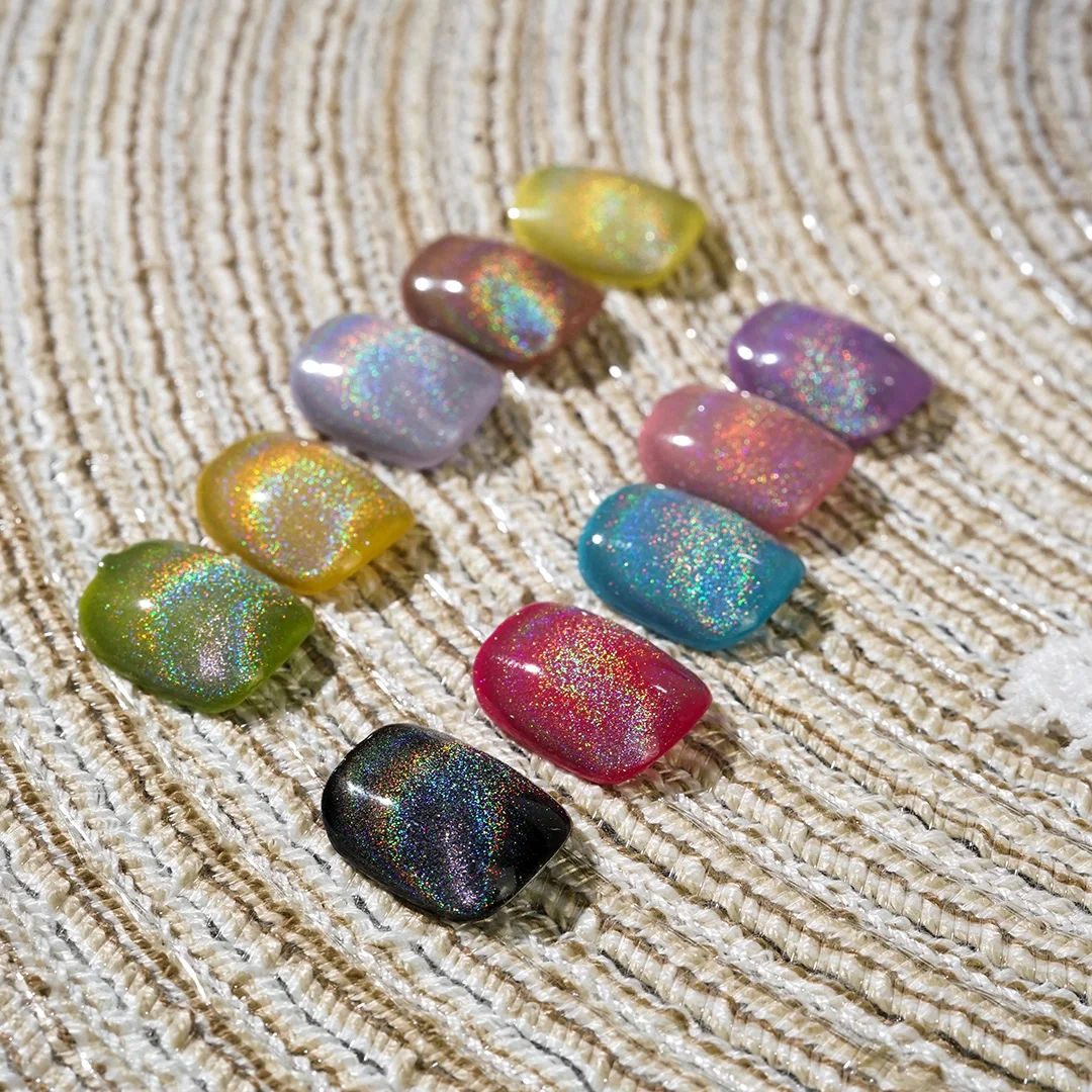 عين القطة معطف فوقي جل تلميع ليزر قوس قزح جالاكسي ثلاثي الأبعاد ملون عاكس بريق مغناطيسي لامع ثلاثي الأبعاد يونيكورن #5