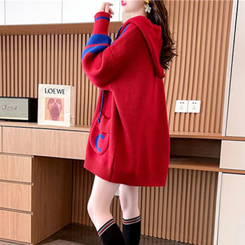 Korean Sweater Oversized knitwear Female Cardigan Spring Autumn Fashion Hooded Knit Pull Femme Casual Sweater Coat