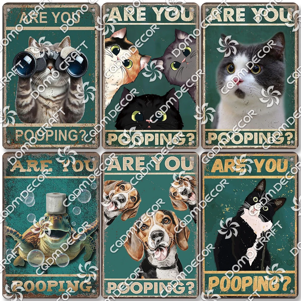 

Are You Pooping Plaque Metal Tin Sign, Funny Cat Dog Turtle Metal Plates Poster, Vintage Wall Decor for Toilet Bathroom Home